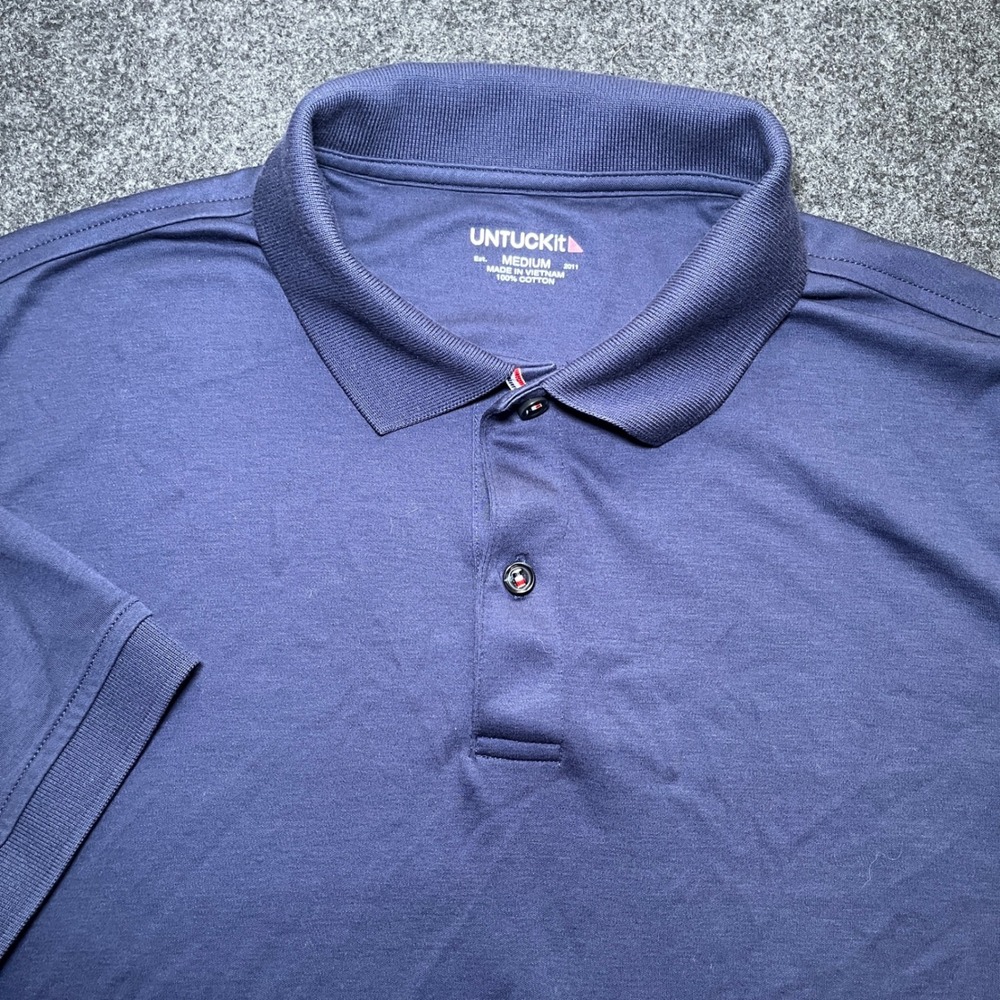 UNTUCKit Polo Shirt Mens Medium Navy Blue Damaschino Short Sleeve Cotton